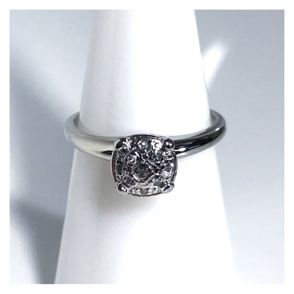 14KT GYPSY SET DIAMOND MID CENTURY MODERN SOLID WHITE GOLD RING - Picture 3 of 13